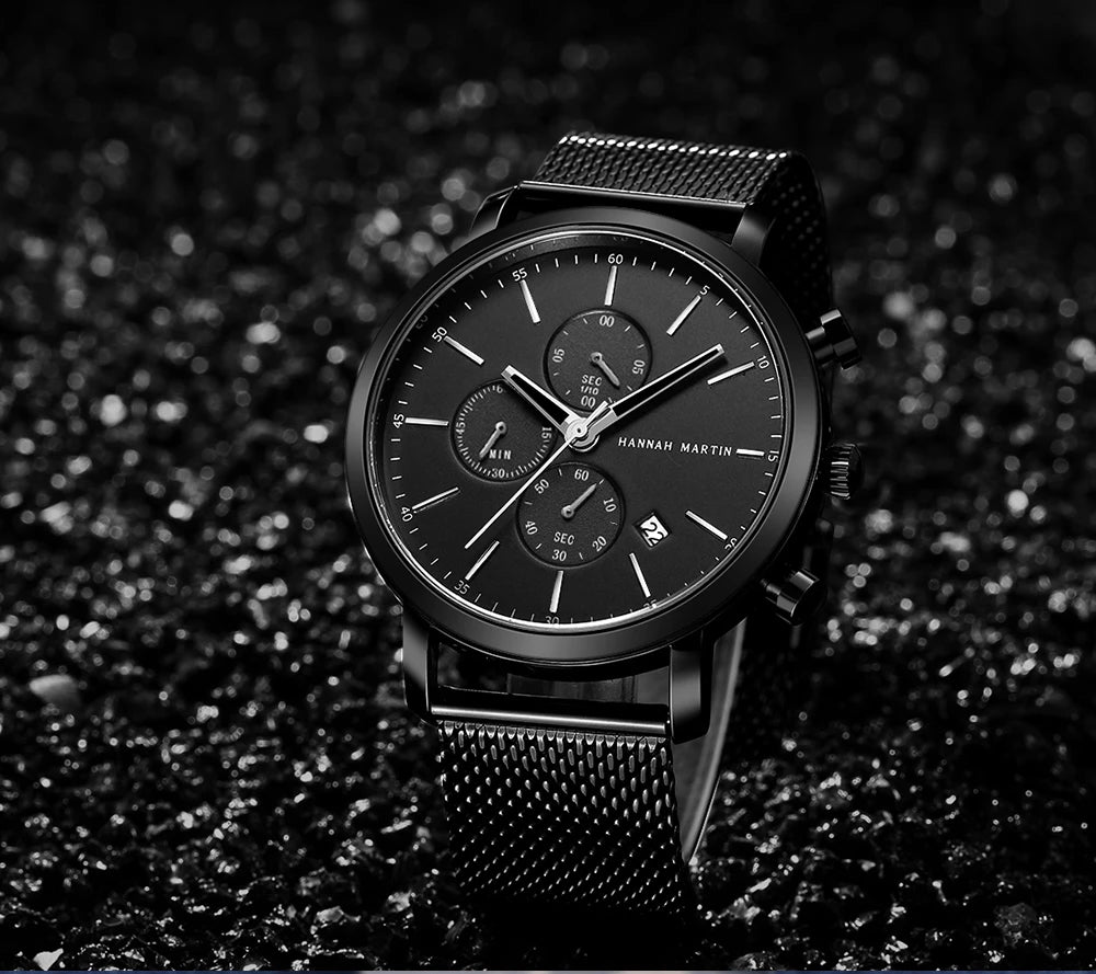 Hannah Martin Top Men Watch Brand Business Style Stainless Steel Fashion Waterproof Sports Multifunctional Quartz Watch for Men