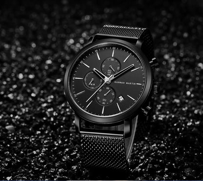 Hannah Martin Top Men Watch Brand Business Style Stainless Steel Fashion Waterproof Sports Multifunctional Quartz Watch for Men