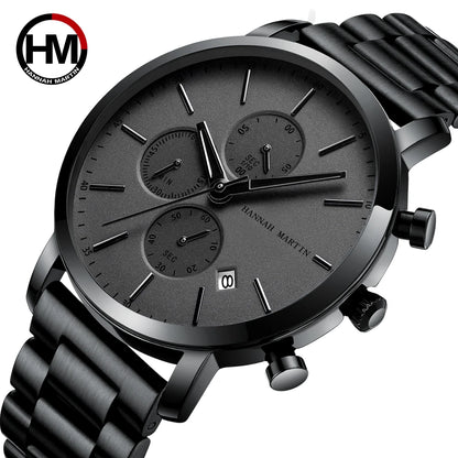 Hannah Martin Top Men Watch Brand Business Style Stainless Steel Fashion Waterproof Sports Multifunctional Quartz Watch for Men
