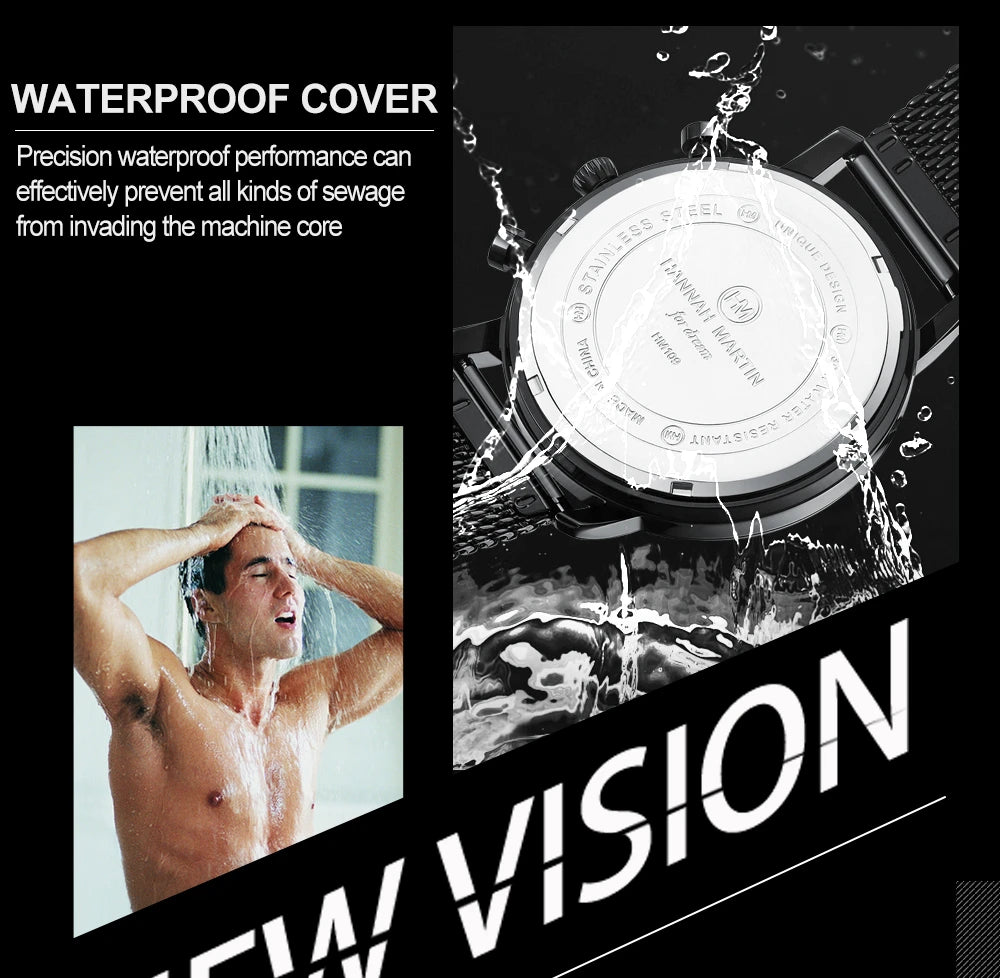 Hannah Martin Top Men Watch Brand Business Style Stainless Steel Fashion Waterproof Sports Multifunctional Quartz Watch for Men