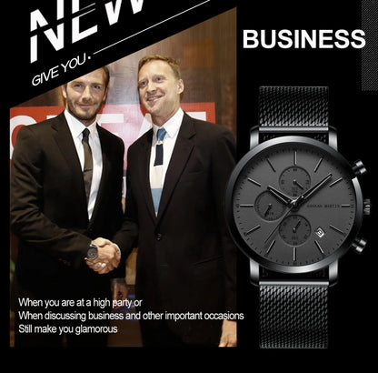 Hannah Martin Top Men Watch Brand Business Style Stainless Steel Fashion Waterproof Sports Multifunctional Quartz Watch for Men