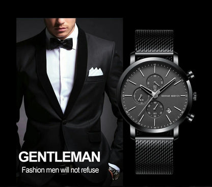 Hannah Martin Top Men Watch Brand Business Style Stainless Steel Fashion Waterproof Sports Multifunctional Quartz Watch for Men