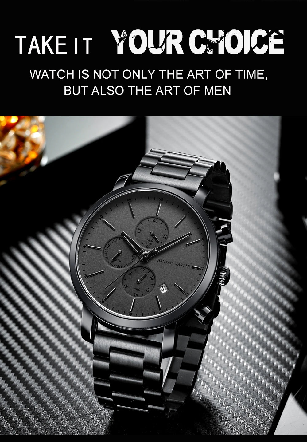 Hannah Martin Top Men Watch Brand Business Style Stainless Steel Fashion Waterproof Sports Multifunctional Quartz Watch for Men