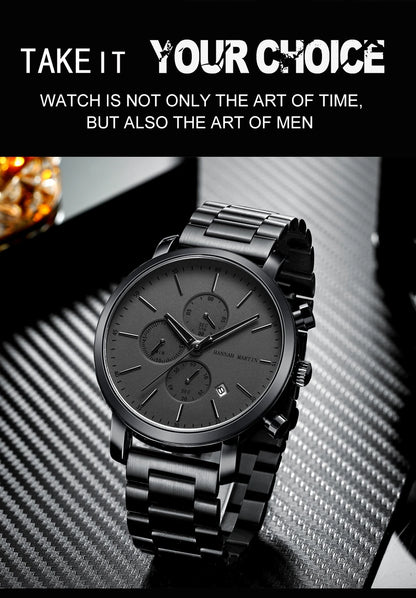 Hannah Martin Top Men Watch Brand Business Style Stainless Steel Fashion Waterproof Sports Multifunctional Quartz Watch for Men