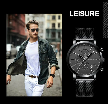 Hannah Martin Top Men Watch Brand Business Style Stainless Steel Fashion Waterproof Sports Multifunctional Quartz Watch for Men