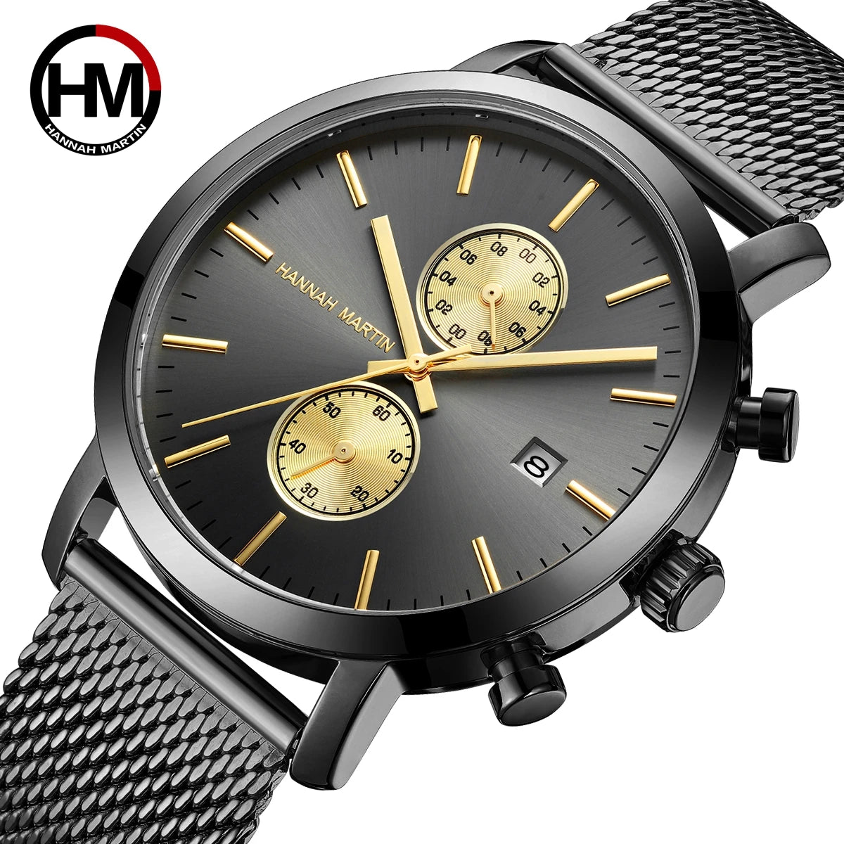 Hannah Martin Top Men Watch Brand Business Style Stainless Steel Fashion Waterproof Sports Multifunctional Quartz Watch for Men