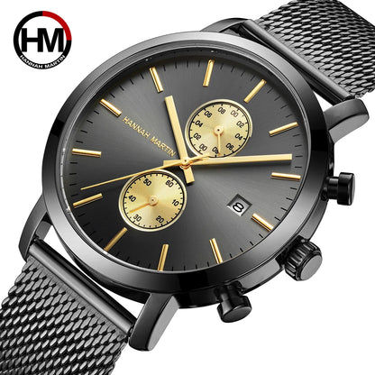 Hannah Martin Top Men Watch Brand Business Style Stainless Steel Fashion Waterproof Sports Multifunctional Quartz Watch for Men