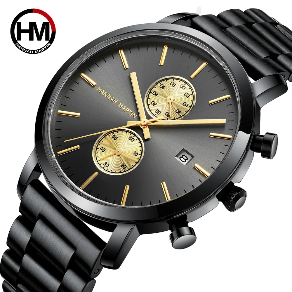Hannah Martin Top Men Watch Brand Business Style Stainless Steel Fashion Waterproof Sports Multifunctional Quartz Watch for Men