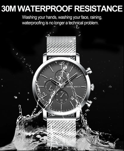 Hannah Martin Top Men Watch Brand Business Style Stainless Steel Fashion Waterproof Sports Multifunctional Quartz Watch for Men