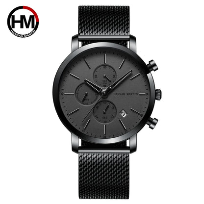 Hannah Martin Top Men Watch Brand Business Style Stainless Steel Fashion Waterproof Sports Multifunctional Quartz Watch for Men