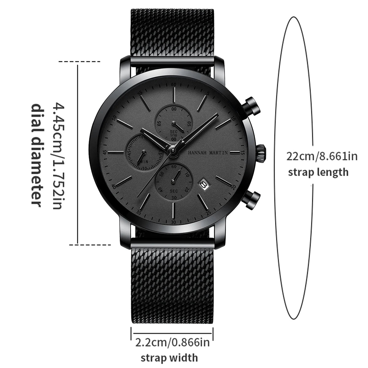 Hannah Martin Top Men Watch Brand Business Style Stainless Steel Fashion Waterproof Sports Multifunctional Quartz Watch for Men