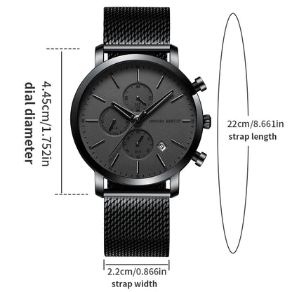 Hannah Martin Top Men Watch Brand Business Style Stainless Steel Fashion Waterproof Sports Multifunctional Quartz Watch for Men