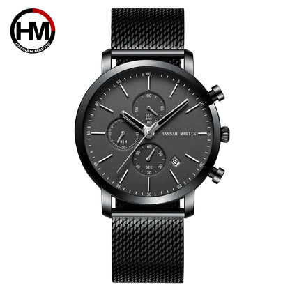 Hannah Martin Top Men Watch Brand Business Style Stainless Steel Fashion Waterproof Sports Multifunctional Quartz Watch for Men