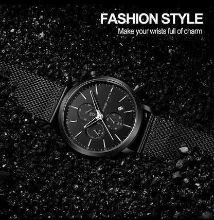Hannah Martin Top Men Watch Brand Business Style Stainless Steel Fashion Waterproof Sports Multifunctional Quartz Watch for Men
